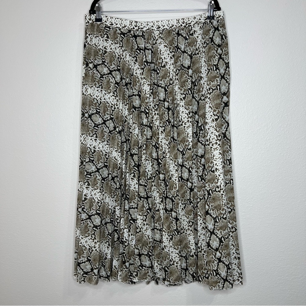 Banana Republic Ivory Brown Black Snake Animal print Pleated Midi Skirt Sz 16 - Picture 3 of 9